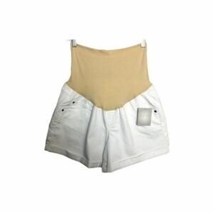 A:glow Women's White Maternity Boyfriend Style Shorts With Pockets Sz 12